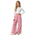 thumbnail image 2 of UACY Girls Sweatpants Wide Leg Drawstring Baggy Kids Pants Open Bottom Casual Loose Teen Joggers with Pockets (Pink, 11-12 Years), 2 of 4
