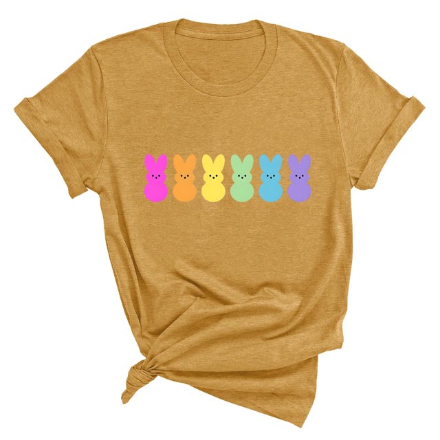 Plebaso T-Shirts de Pâques pour Femmes Manches Courtes Imprimés Graphiques Hauts Été Décontractés Amples