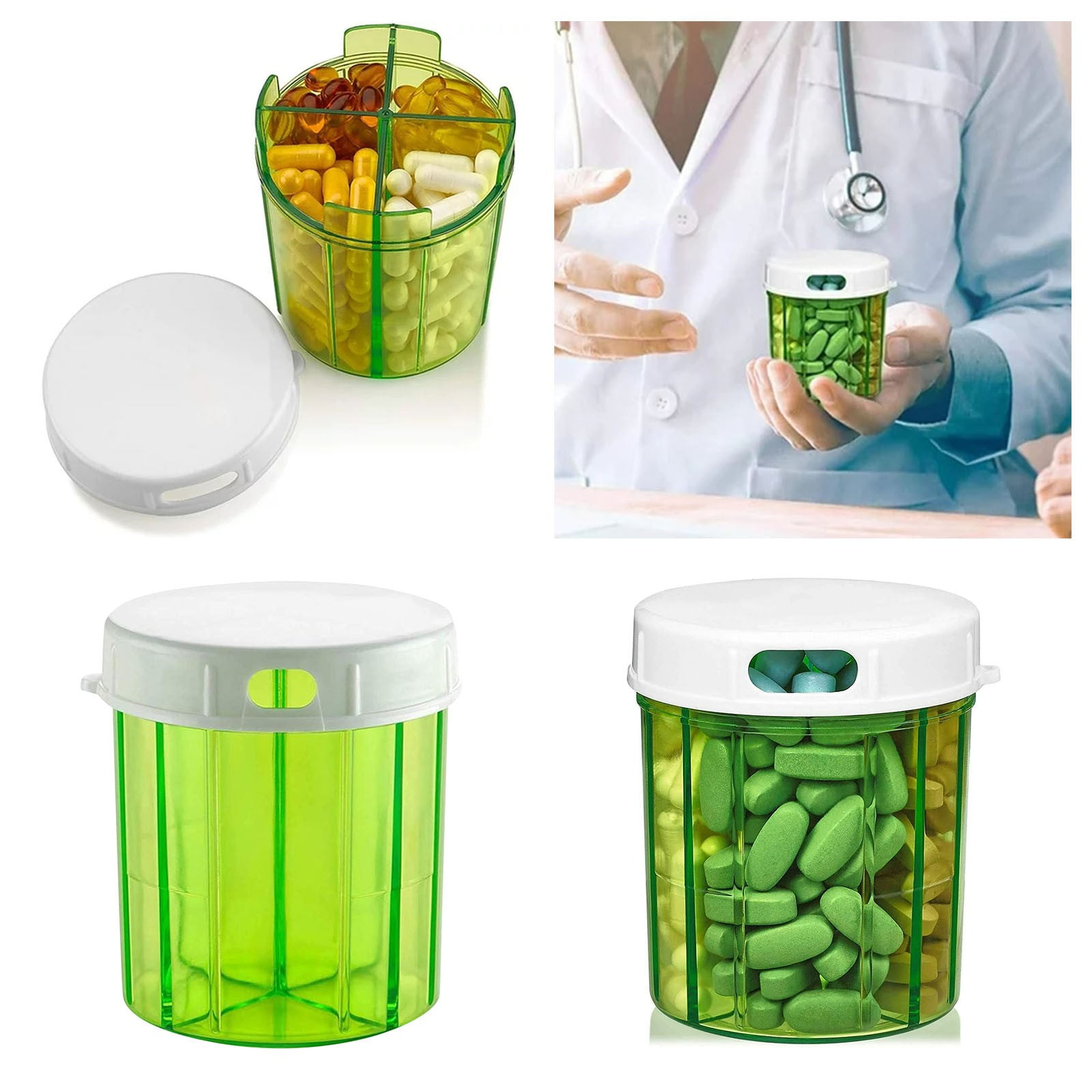 Daily Organizer Dispenser With 4 Compartments Reminder Containers for Food Water Tight Storage Container Coffee Storage Container Divided Fridge Drawer Glass Food Container