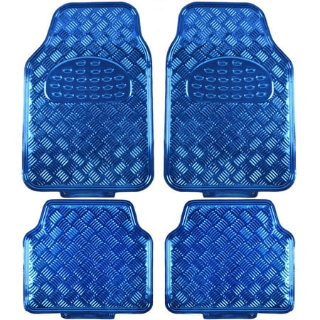 BDK Universal Fit 4-Piece Metallic Design Car Floor Mat - Heavy Duty Protection Full Set