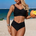thumbnail image 4 of Duqingm Beach Vacation Clothes for Women Women's High Waisted Bikini Deep V Neck Two Piece Swimsuit Tummy Control Bathing Suits Black,M, 4 of 5