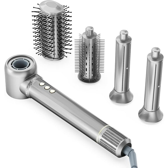 5-in-1 Hot Air Styler Kit, Aluminum Body - High-Speed Hair Dryer with 5 Attachments for Curling, Smoothing & Volumizing with Less Heat (Gray)