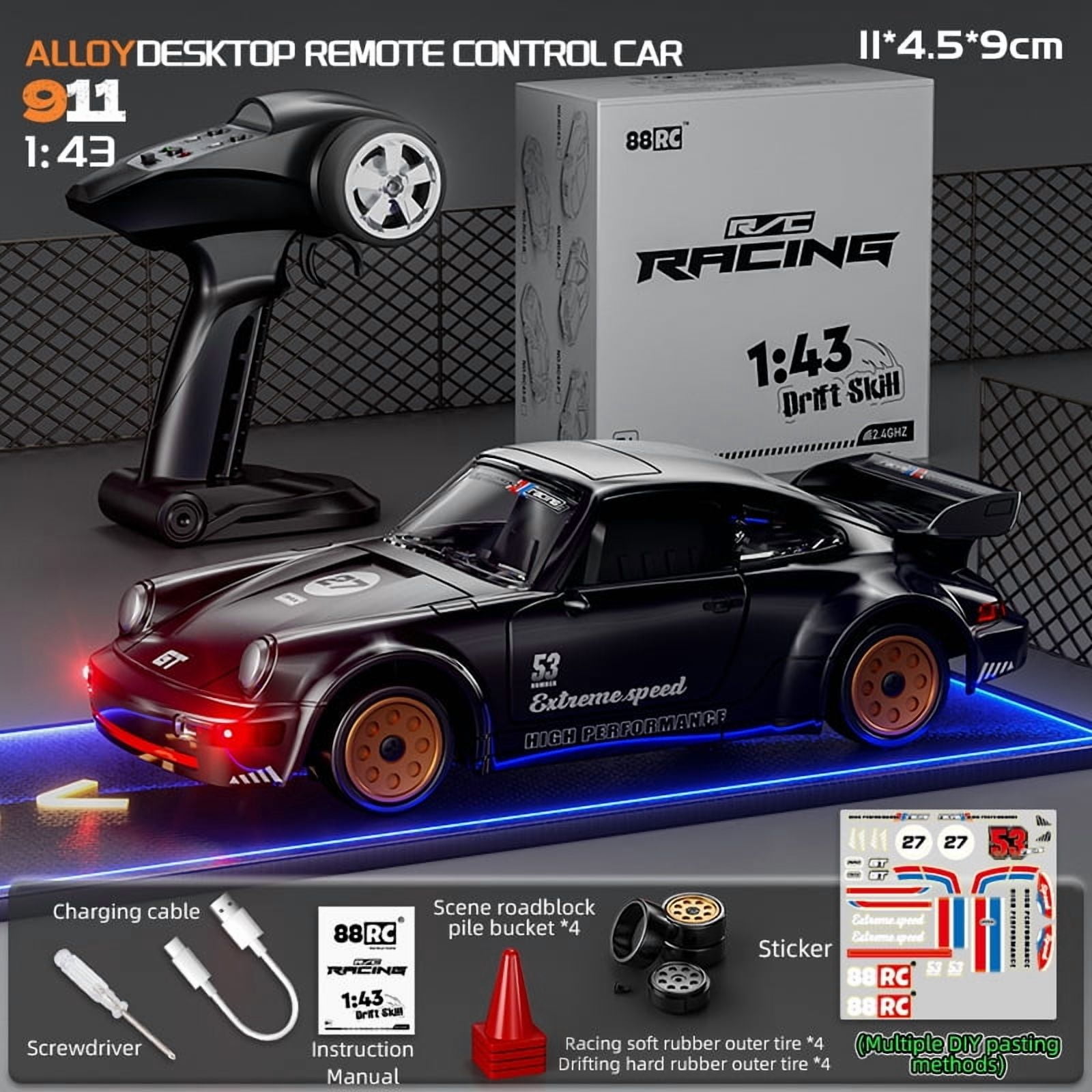 Mini RC Drift Car with Gyro, 1/43 Scale Remote Control Car Model with Openable Doors, Desktop Racing Vehicle for Hobbyists & Gifts