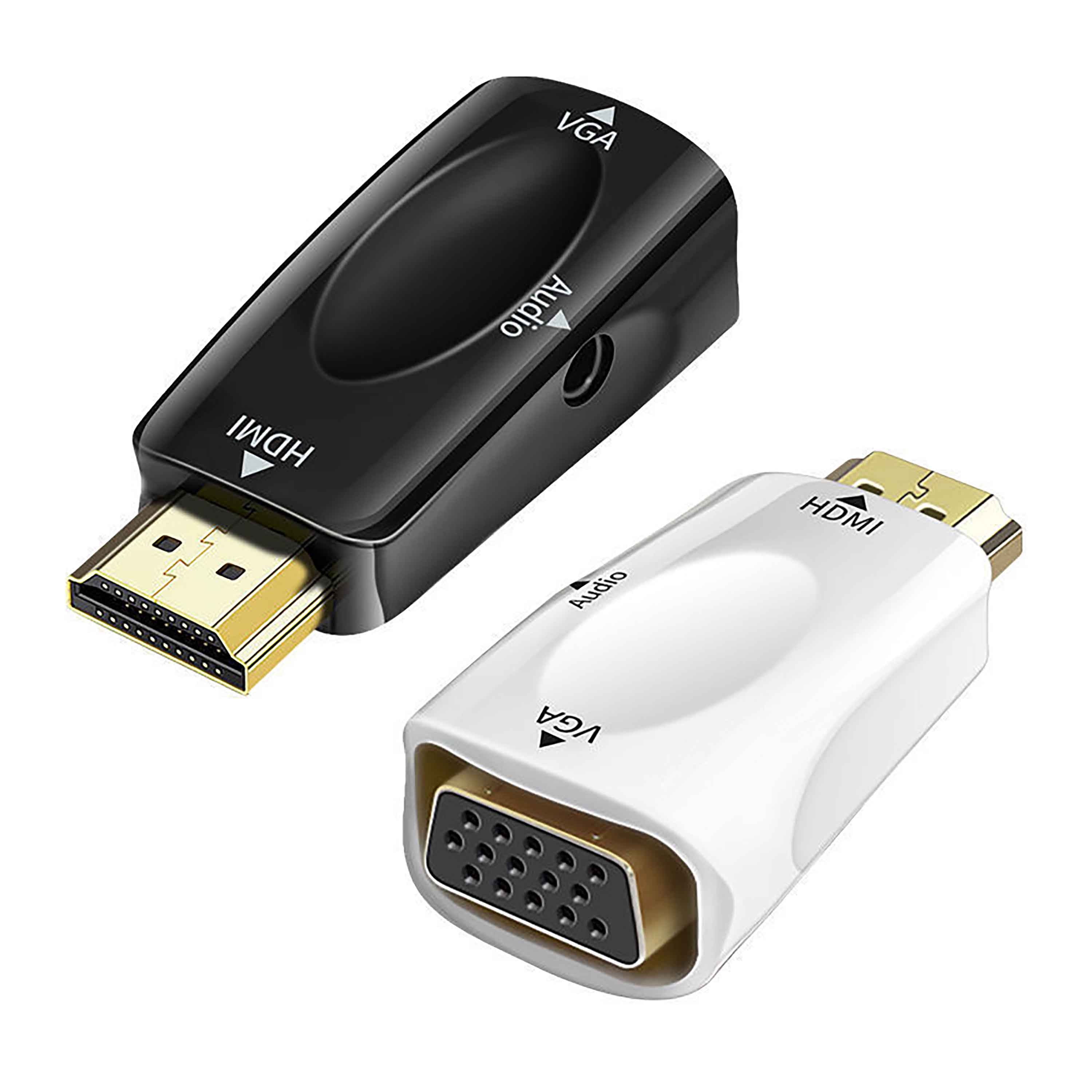 HDMI Male To VGA Female Adapter,With 3.5mm Audio Converter Wire Compatible With PC,Monitor,Projector,1080p HD-Black-5pack