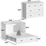 OxyLife Queen MDF Murpy Bed with Drawer and USB Charging Station, White