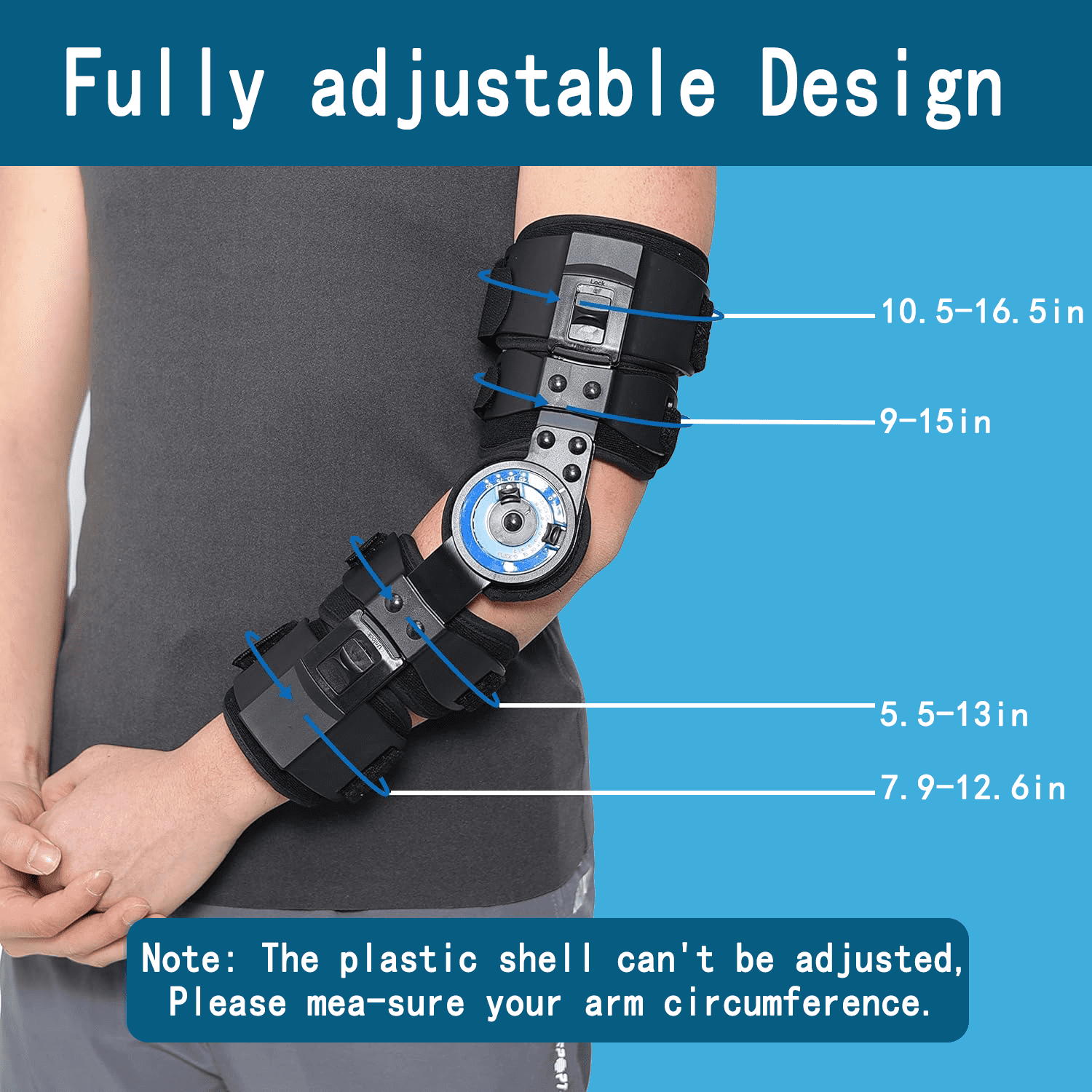 Hinged ROM Elbow Brace, Range of Motion Support Sling Stabilizer for Dislocated Arm, Post Tendon Injury & Surgery Pain Relief Recovery (Left)