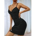 thumbnail image 6 of Women'S 2025 V Neck Spaghetti Straps Wrap Ruched Sheath Bodycon Cocktail Evening Party Night Club Dresses Black L, 6 of 9