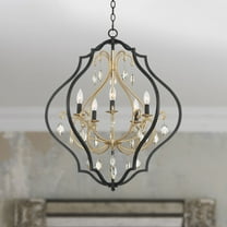 Possini Euro Design Clara Black Gold Pendant Chandelier 27" Wide Industrial Ornate Cage Amber Crystal 5-Light Fixture for Dining Room Kitchen Island