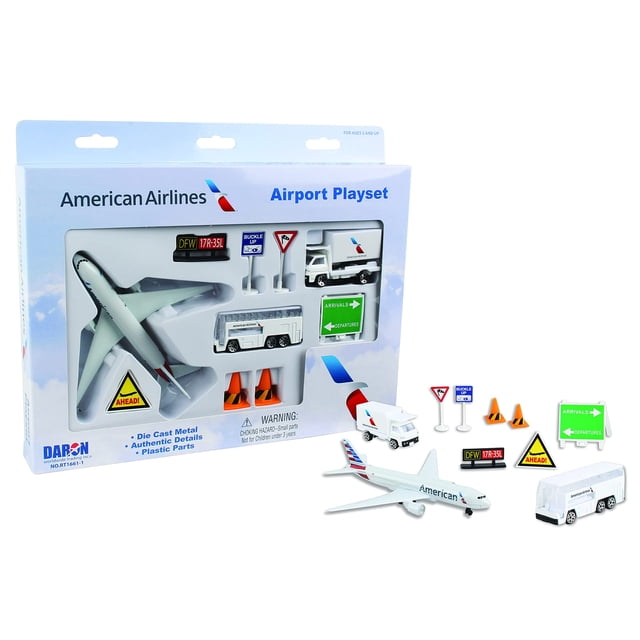 Set de juego de aeropuerto Daron American Airlines con avión fundido a presión