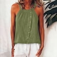 thumbnail image 2 of VBVC Women's Cotton Linen Halter Neck Tank Tops , Ladies' Casual Side Button Summer Blouses , Loose Fit Sleeveless Daily Wear Shirt For Women,Green,S-3XL, 2 of 9