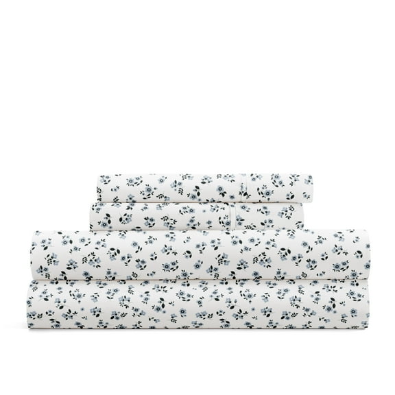 Delicate Blossoms Bed Sheets Set - Breathable and Ultra-Soft Ditsy Floral Blue Fog for King Size Bedding by Comfort Canopy