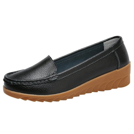 Huesdet Women s Wide Casual Comfort Loafers Slip On Flat Shoes Women s Penny Loafers with Arch Support Women Dressy Buckle(Black 6.5)