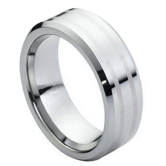 High Polish Tungsten Double Engraved Lines Wedding Ring Size 14