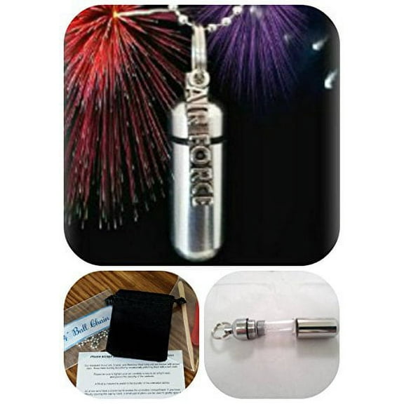 Patriotic/Military AIR FORCE CREMATION URN on 24" Chain with Engraved US Flag - Includes Velvet Pouch, Fill Kit, Instructions