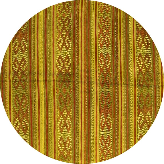 Ahgly Company Machine Washable Indoor Round Southwestern Yellow Country Area Rugs, 5' Round