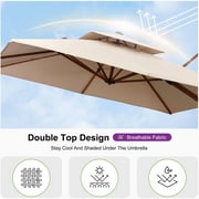 PURPLE LEAF 12FT Deluxe Square Wood Grain Patio Umbrella with Base, Large Offset Cantilever Umbrella with 360° Rotation, Beige