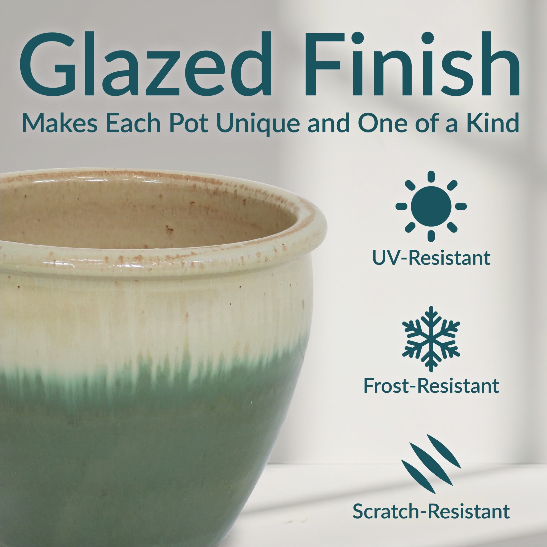 Sunnydaze Chalet 11.75" x 11.75" x 9.5" Round Seafoam Ceramic Outdoor Planter 2-Count
