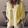 thumbnail image 2 of Women Blouses Women V Neck Pack Ladies Light Weight T Shirts Fuzzy Button up Womens Tunics with Buttons Tropical Shirt plus Size Lightweight Base Layer Loft Tops Womens Shirts Sleeves Pajama Yellow, 2 of 3