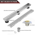 thumbnail image 5 of Mango Tile 24 Inch Brushed Nickel Linear Shower Drain, Rectangular Floor Drain, 304 Stainless Steel, Includes Adjustable Legs, Hair Strainer, Hook, 5 of 9