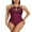 Dark red, variant on Charmo Women's Halter One Piece Swimsuit Hollow Out Sexy Swimwear High Cut Bathingsuit
