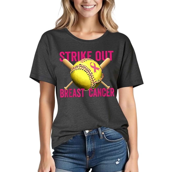Yourumao Breast Cancer Awareness Shirts for Women Pink Ribbon Short Sleeve Graphic Tees Crew Neck Breast Cancer Outdoor Top