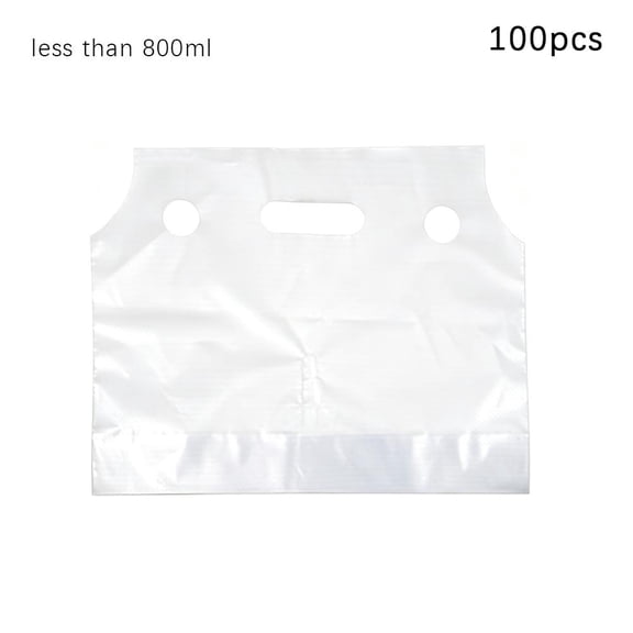 Cold Drink Carrier Bags 100 Pack, PE Tote Sleeves with Double Cup Holder, Leakproof Cup Carrier for 500ml 600ml 800ml, Sturdy Takeout Drink Trays for Coffee Shop, Food Truck, Picnic