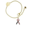 thumbnail image 2 of Delight Jewelry Silvertone Pink Ribbon ''Survivor'' Gold-tone Rose Link Chain Bracelet, 6.25"+1.75" Extender, 2 of 4
