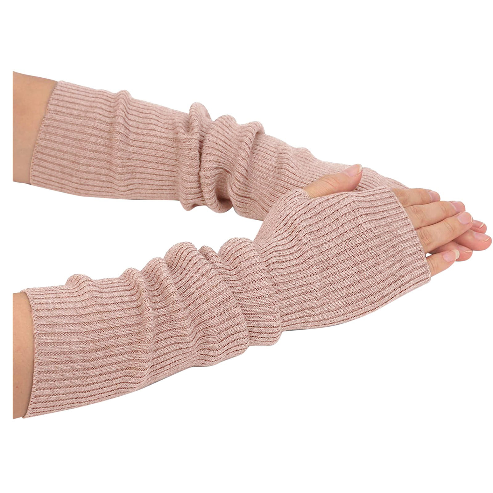 Flammi Cashmere Blended Arm Warmer Winter Fingerless Gloves Knit Mitten Gloves Wrist Warmer with Thumb Hole for Women