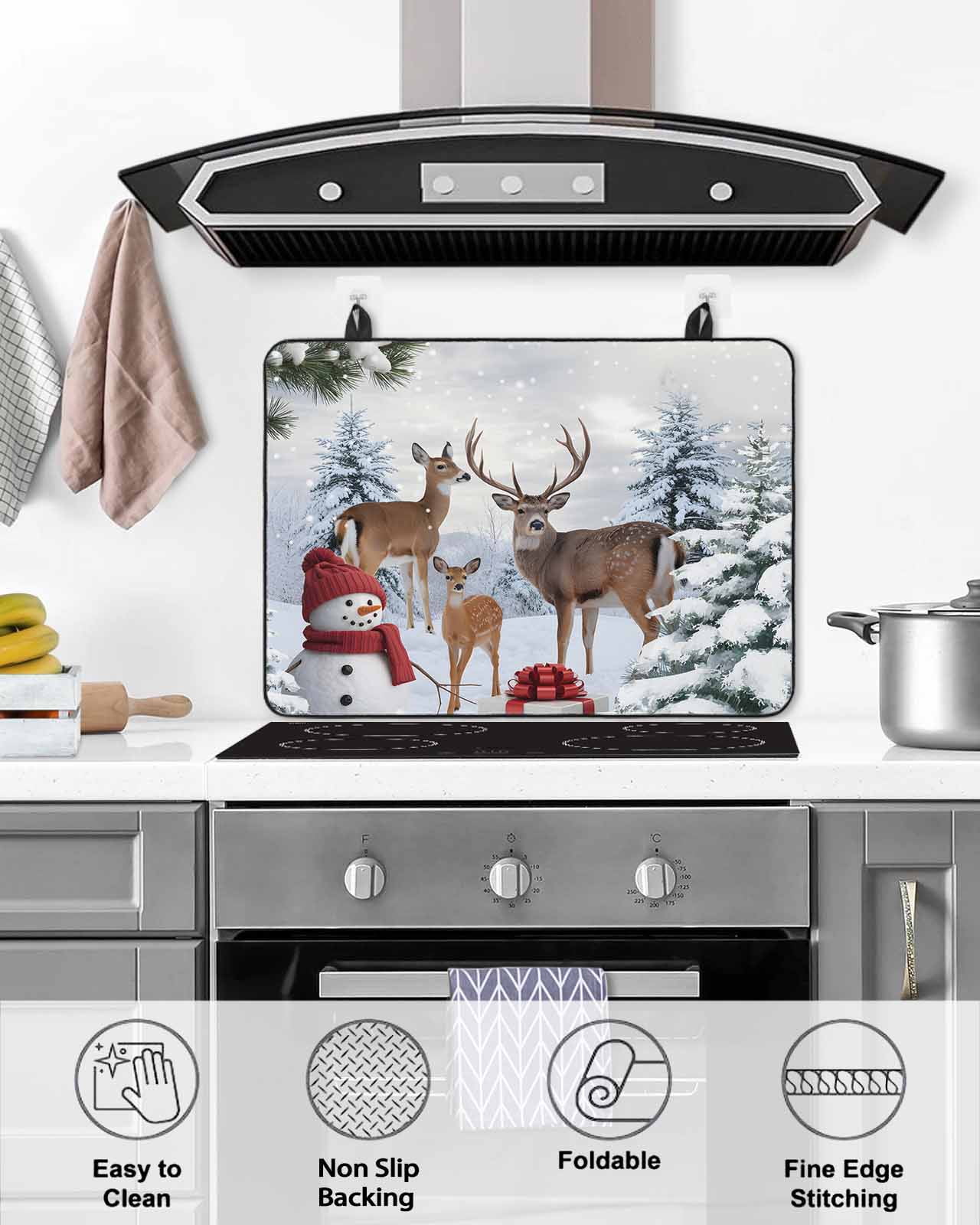 Large Induction Cooktop Protector Mat Christmas Snowman Stove Top Covers for Electric Stove, Xmas Deer Winter Birds Snows Pine Tree Decorative Stove Burner Cover Mats, Glass Top Stove Cover