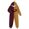 thumbnail image 4 of CUZIBR Kids Halloween Onesie Pajamas Girls Boys Hooded Plush Pumpkin Pajama Patchwork Zip Up Long Sleeve Jumpsuit Loungewear Lovely Sleepwear,Brick Red,9-10 Years, 4 of 4