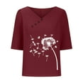 thumbnail image 4 of Jewelreauty Women Elbow Length Tops Round Neck Button Floral Blouses Summer Casual Loose Tee, 4 of 6
