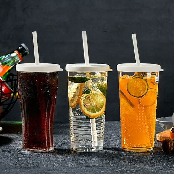 Large Capacity Glass Iced Drink Cup | 16.9oz Clear Thickened Glass Tumbler with Reusable Plastic Lid & Straw • Shatterproof • Easy Clean • Eco-Friendly Reusable Beverage Cup for Cold Drinks