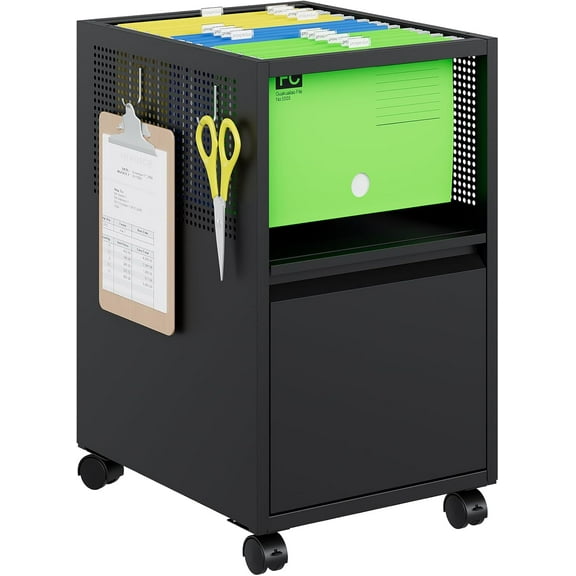 Metal Mobile File Cabinet, Rolling File Cart File Box with Sliding Cover and Wheels, Rolling Filing Cabinet Locking Tool Storage Cabinets for Home Classroom Office(1 Drawer)