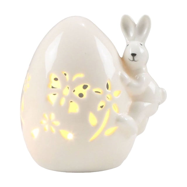Hollow Out Ceramic Bunny Night Light Cute Easter Bedroom Ambient Table Lamp
