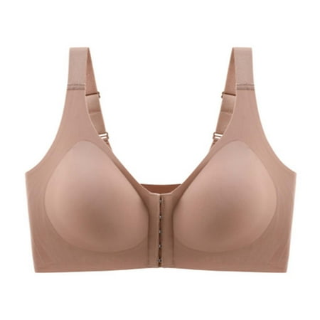 BYHONG Women s Plus Size Wireless Bra with Front Closure Seamless Back Comfortable and Adjustable for Side Gathering and Sagging Pink XXXXL