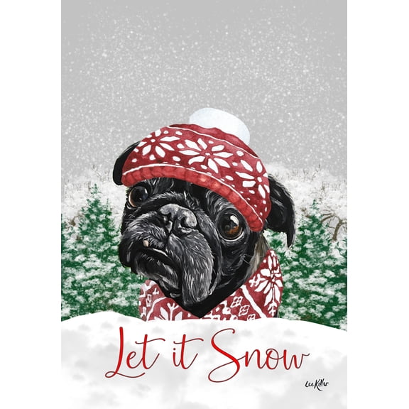 Pug Black - Hippie Hound Studios Let it Snow Christmas House Flag