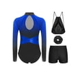 thumbnail image 4 of TTAO Gymnastics Leotards Outfits for Girls Long Sleeve Shiny Rhinestones Leotards with Shorts Scrunchie Drawstring Bag Blue 10, 4 of 5