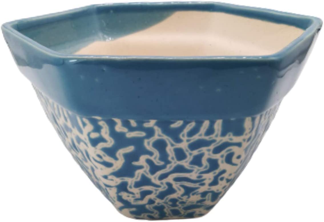 India Meets India Ceramic Flower Pot Planter Indoor Outdoor Planter Handicraft by Awarded Indian Artisan (Blue, H-5 x D-8 Inch)