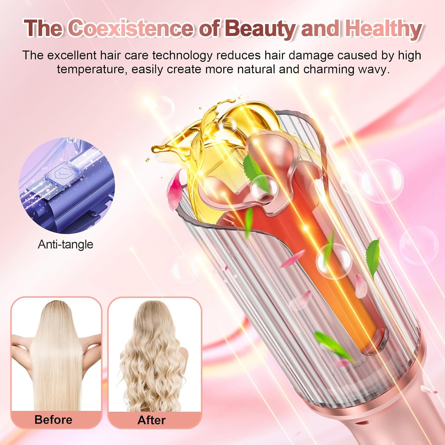 Automatic Hair Curler with 4 Temperature Settings, Auto-Rotating Ceramic Curling Iron with LCD Display, Anti-Tangle & Anti-Scald Design
