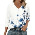 thumbnail image 2 of Ounisa T-Shirts à Manches 3/4 pour Femmes Col en V Manches Raglan Chandail Imprimé Décontracté Tendance Printemps Été Mode Hauts P-2TG, 2 of 6