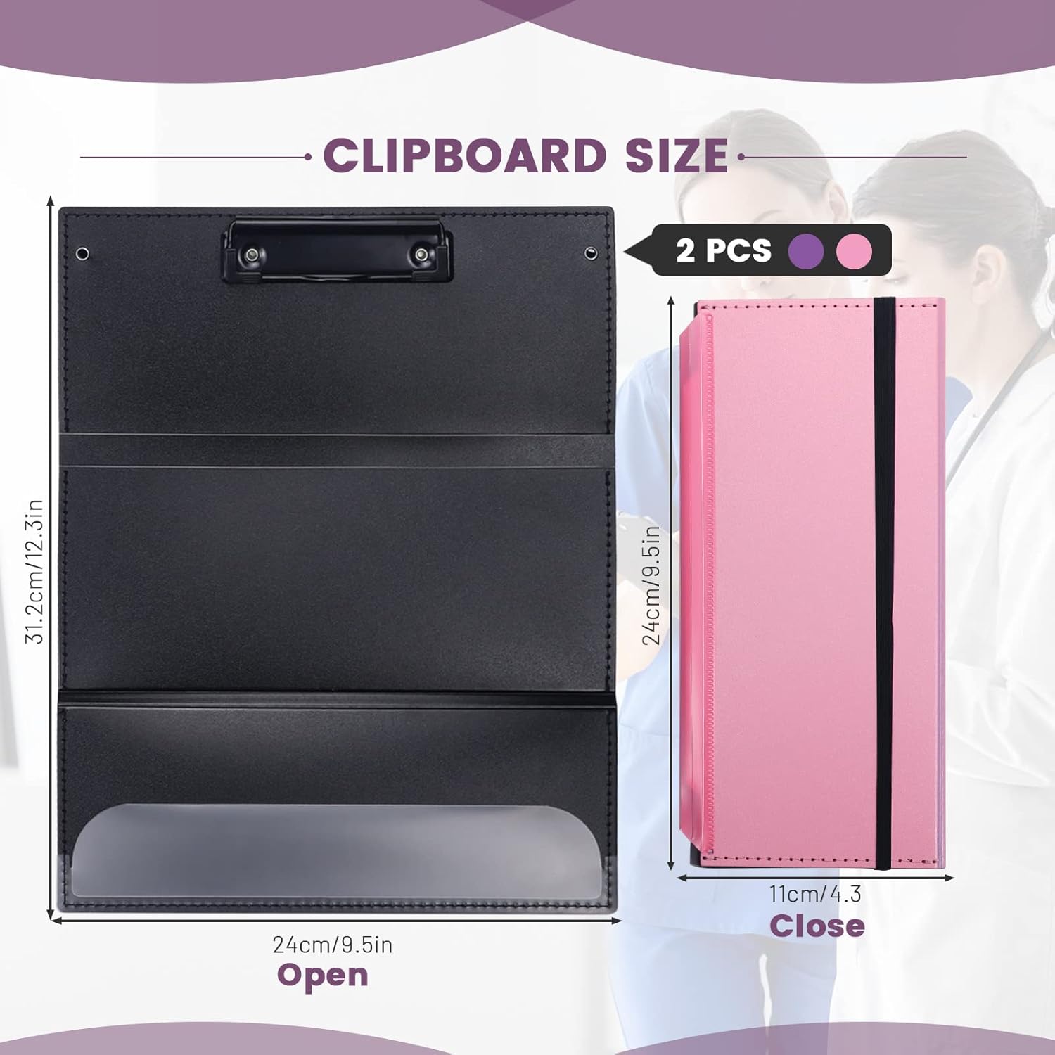 ABPETE Portable Foldable Nursing Clipboard, Folding Metal Clipboard Pocket Size Medical Student, Whitecoat Clipboard Nurse Edition Trifold, Occupational Therapy Clipboard for Doctors (Pink)