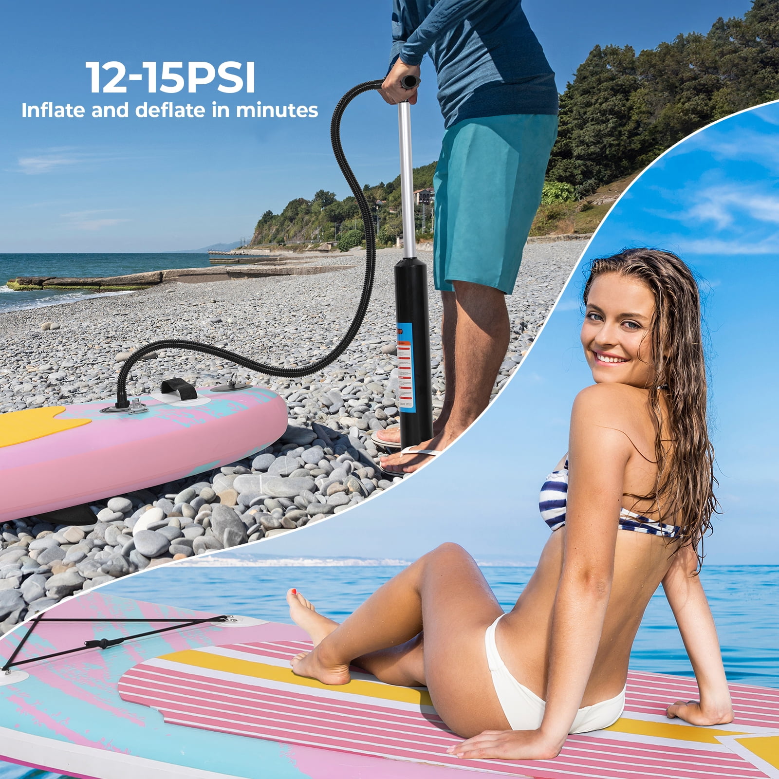 Pirecart 12ft Inflatable Stand up Paddle Board 6' Thick SUP Paddle Board with Paddleboard Accessories for Adults, Beginners, Pink