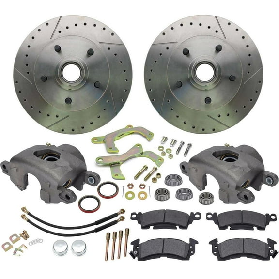 1955-57 Chevy Car Front Disc Brake Kit, Drilled/Slotted