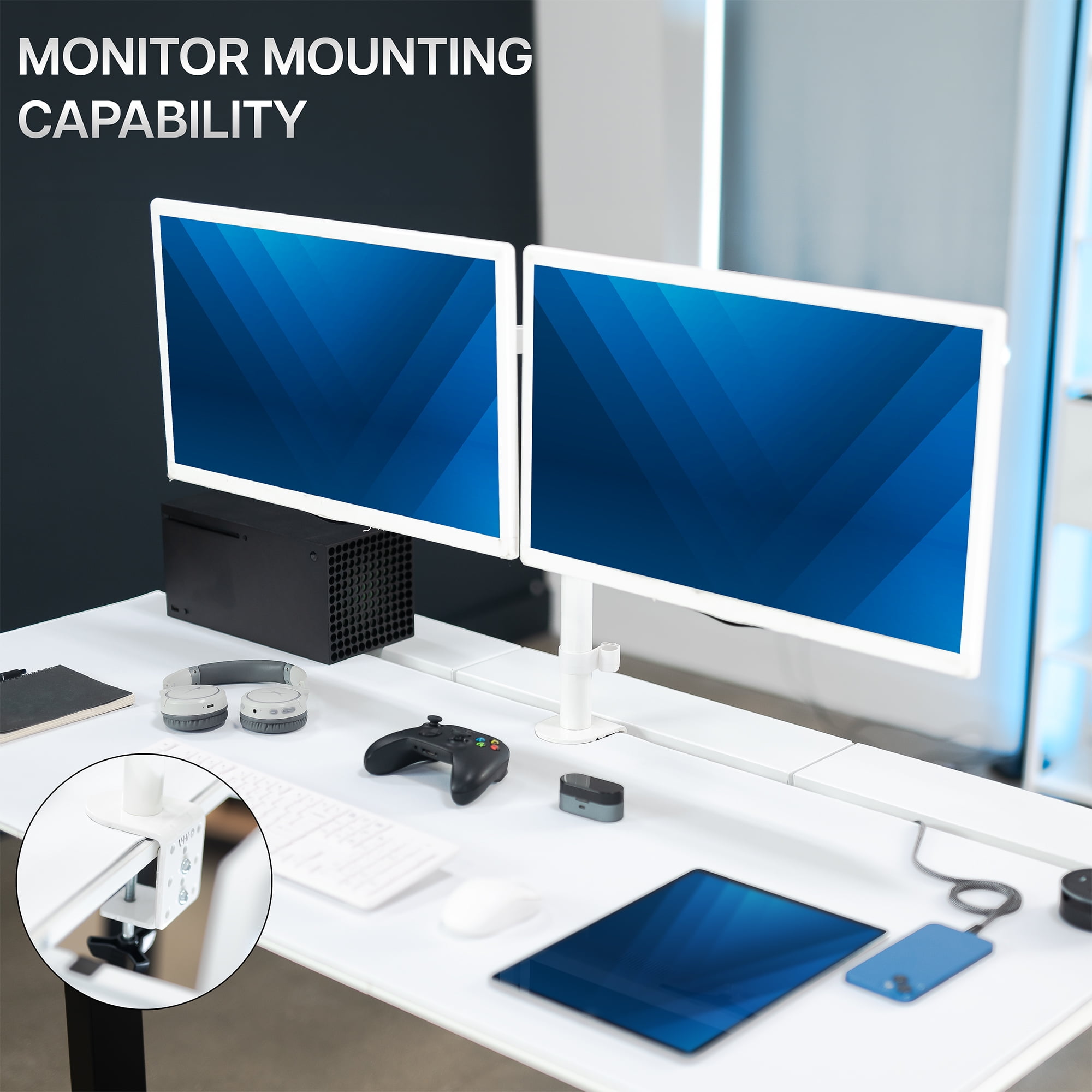 VIVO White 60" x 30" Concealed Cable Table Top w/ Pad for Standing Desk Frames