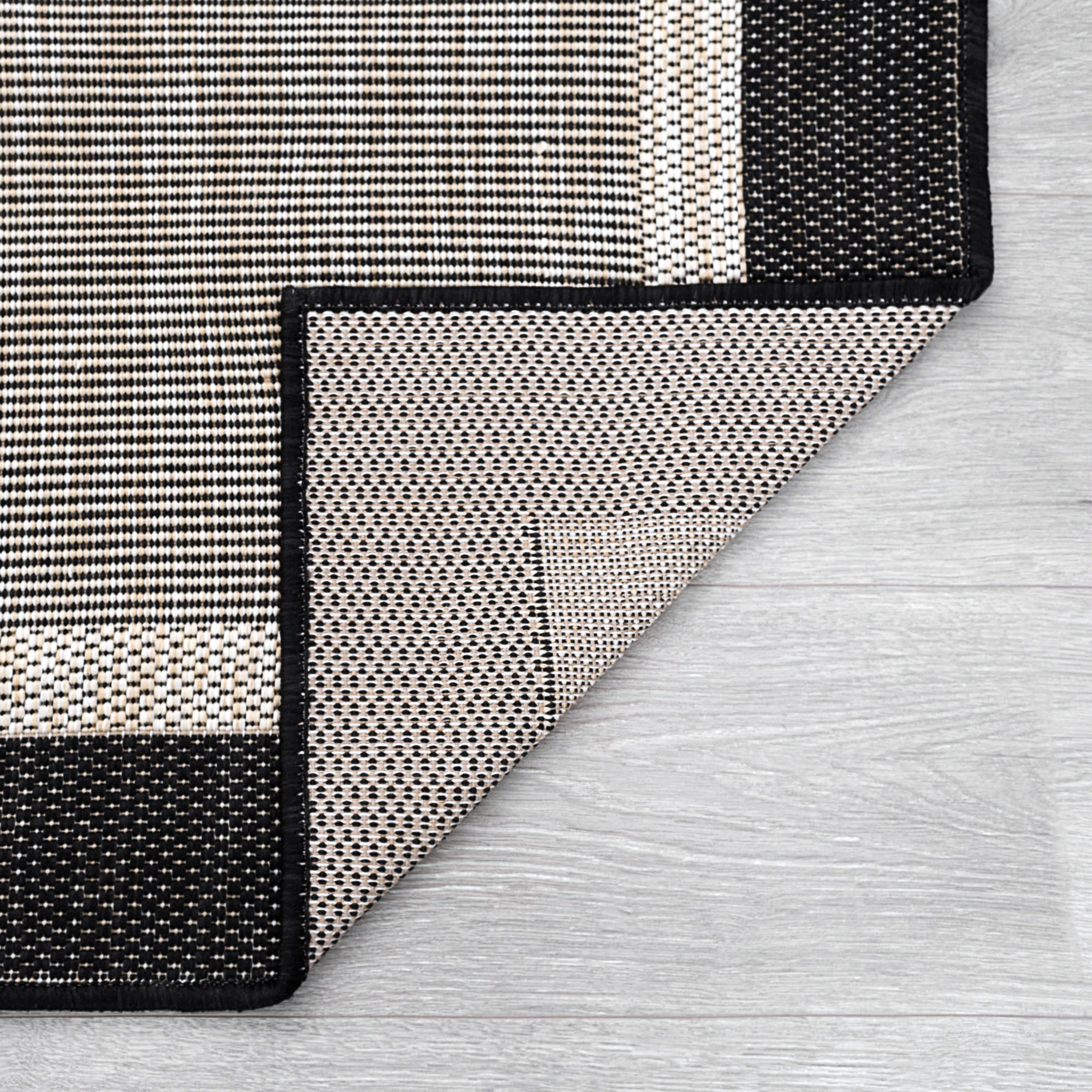 9x12 Water Resistant, Large Indoor Outdoor Rugs for Patios, Front Door Entry, Entryway, Deck, Porch, Balcony | Outside Area Rug for Patio | Black, Solid Border | Size: 8'9'' x 12'2''