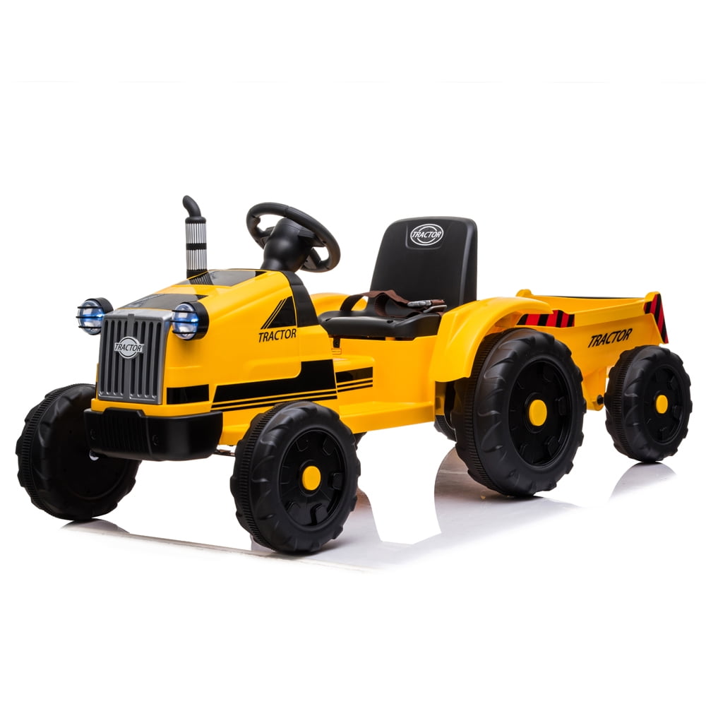 Lowestbest ?? 12V Kids Ride On Car for Boys Girls, Toy Tractor with Trailer, Cars Truck Vehicle w/ Horn and Music, Yellow Lowestbest ?? 12V Kids Ride On Car for Boys Girls, Toy Tractor with Trailer, Cars Truck Vehicle w/ Horn and Music, Yellow