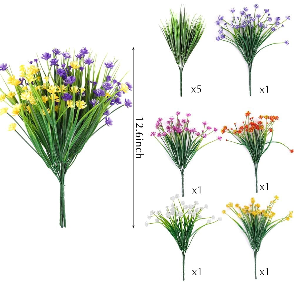 Morttic 10pcs Artificial Flowers for Outdoors UV Resistant Plastic Flowers Fake Plants Spring Flowers in Bulk for Indoor Outdoor Cemetery Home Wedding Vase Pots Decorations (5 Colors)