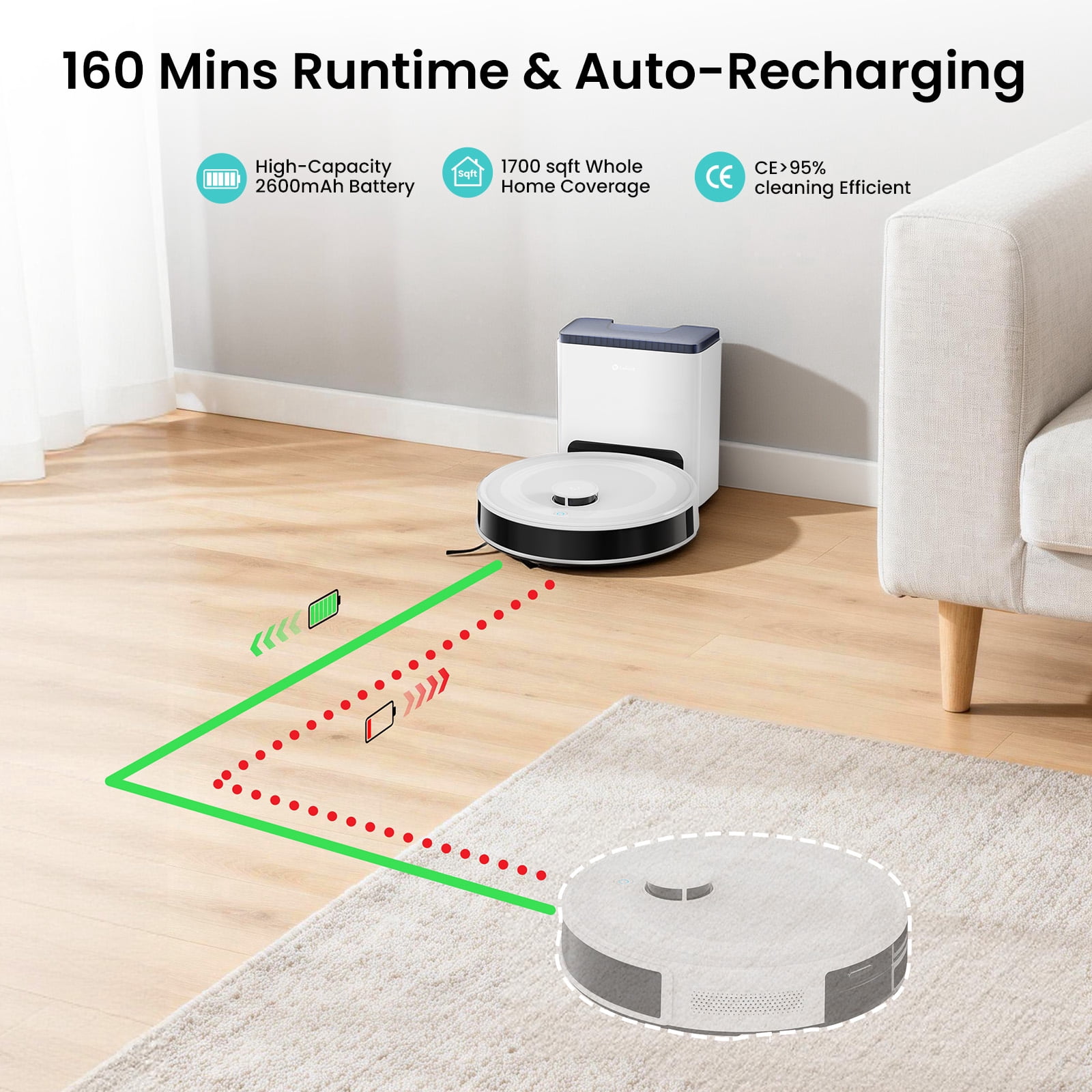 Lefant M2L Plus LiDAR Navigation Robot Vacuum and Mop, 7000Pa Suction, Multi-Floor Mapping, Self-Emptying and Filling, Robot Vacuum for Floors Pet Hair