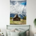 thumbnail image 4 of Wyoming Tapestry, Landscape of Old Rustic Wooden Cottage and Snowy Mountains with Fluffy Heavy Clouds, Wall Hanging for Bedroom Living Room Dorm Decor, 60"W X 80"L, Multicolor, by Ambesonne, 4 of 5