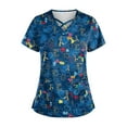 thumbnail image 2 of Print Scrub Tops Women Breathable Printed V Neck Plus Size Workwear Shirt Short Sleeve Professionals Soft Stretch T-Shirts with Pockets blue XX-Large, 2 of 4